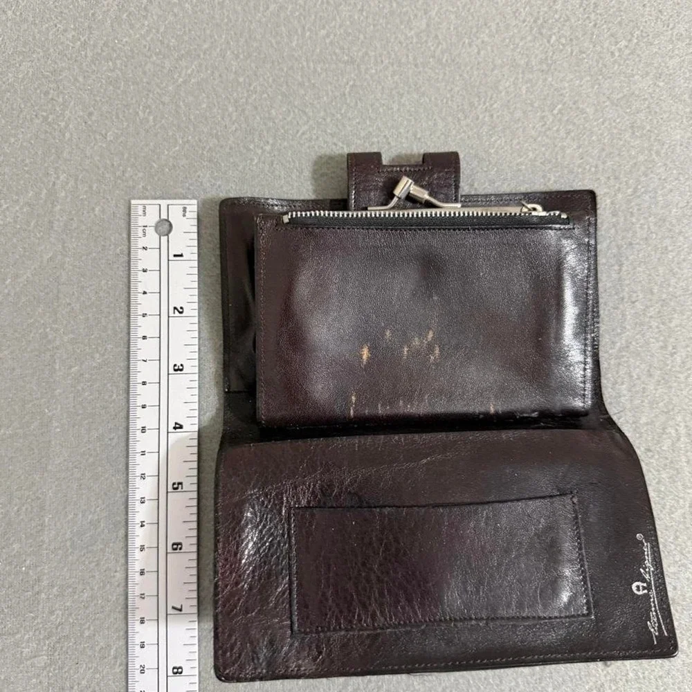 Vtg 70s Etienne Aigner Oxblood Brown Leather Wallet Kiss Lock Coin Purse Mirror